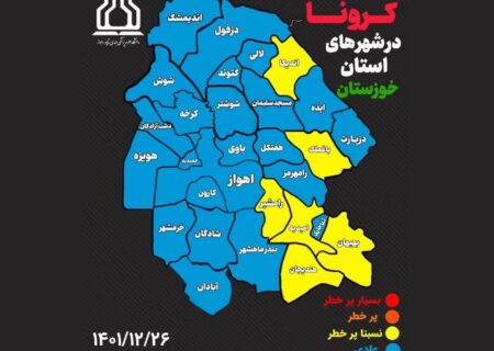 ۶ شهر خوزستان در وضعیت زرد کرونایی قرار گرفتند